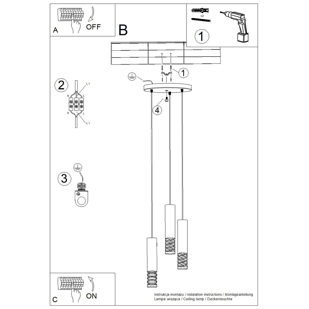 Pendelleuchte LAMI 3P weiß Sollux Lighting