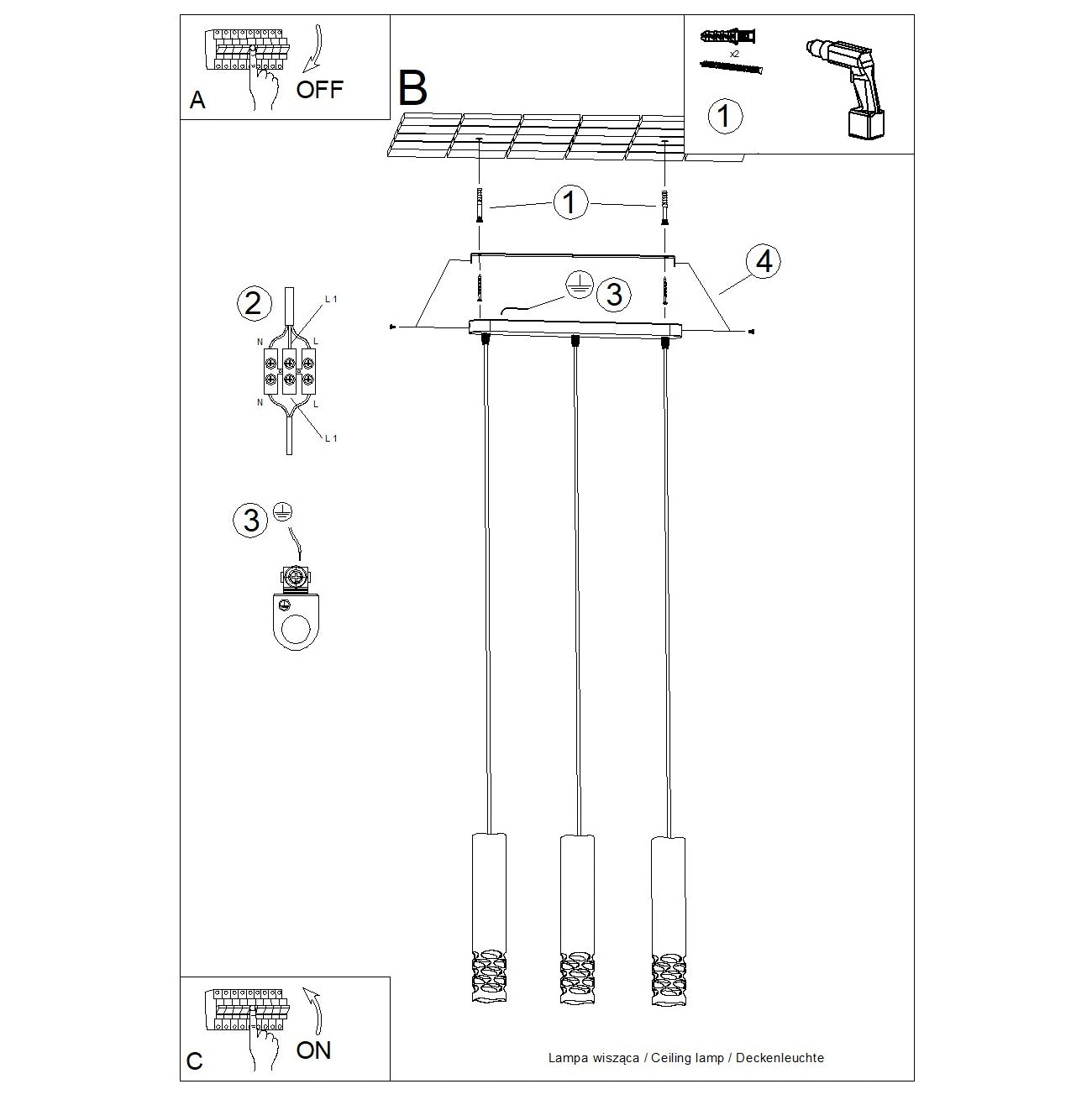 Pendelleuchte LIRO 3L weiß Sollux Lighting