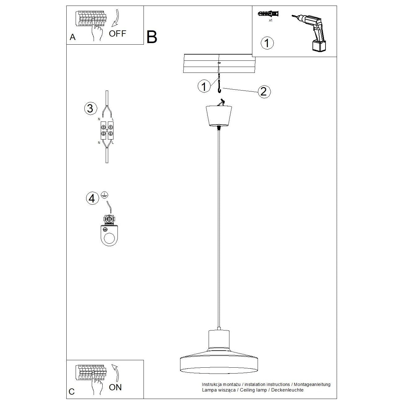 Pendelleuchte BILO schwarz Sollux Lighting