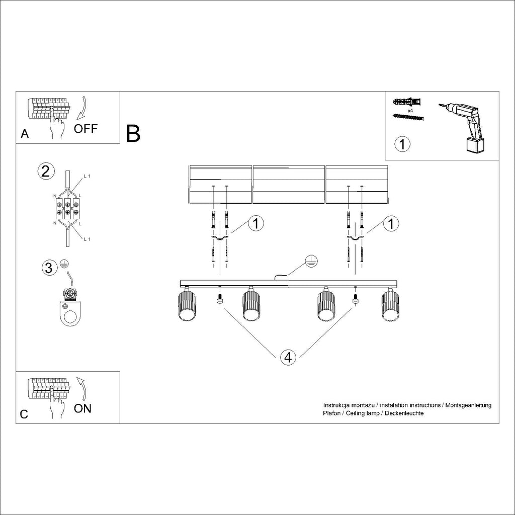Deckenleuchte - Spot - Strahler KARBON 4L taupe Sollux Lighting