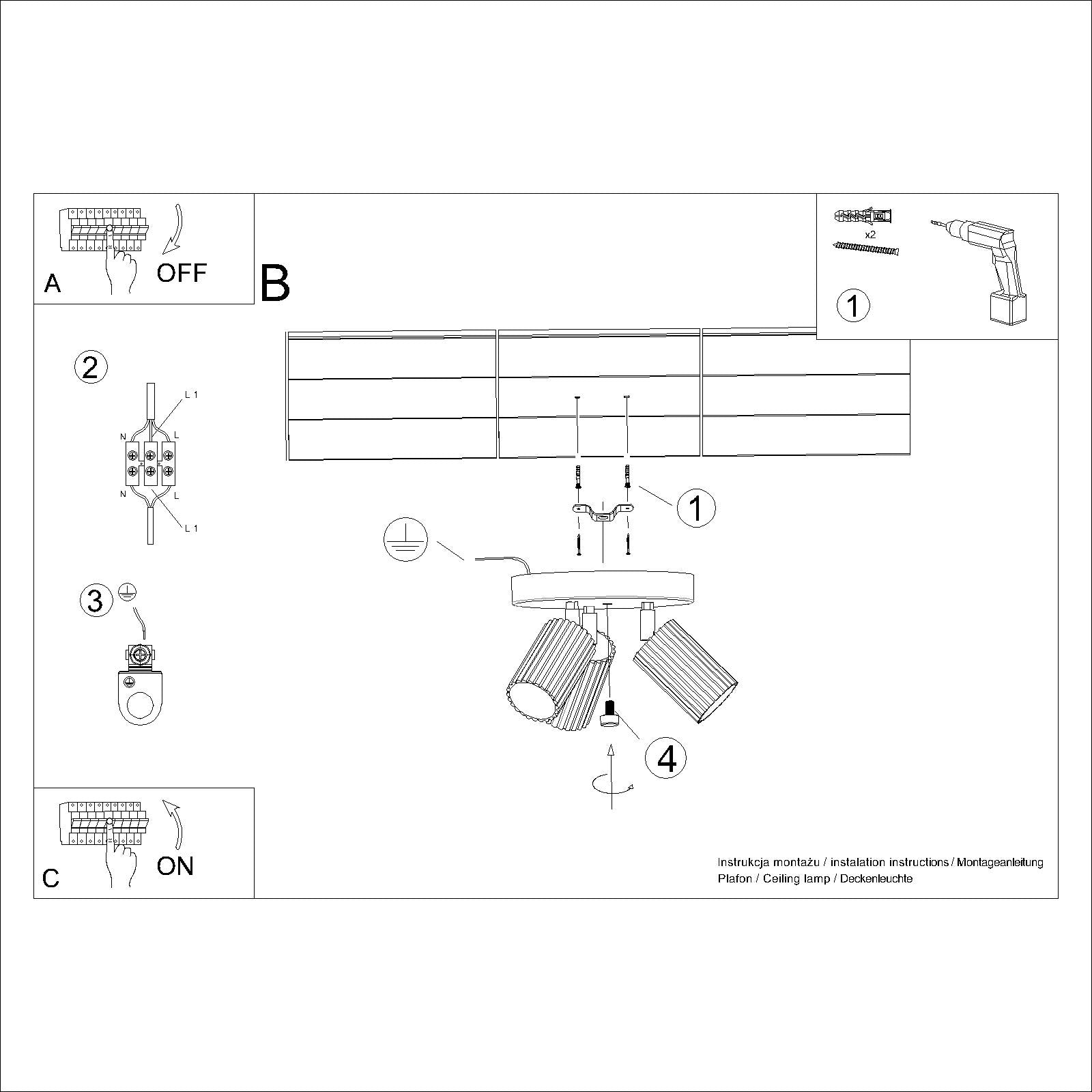 Deckenleuchte - Spot - Strahler KARBON 3P taupe Sollux Lighting
