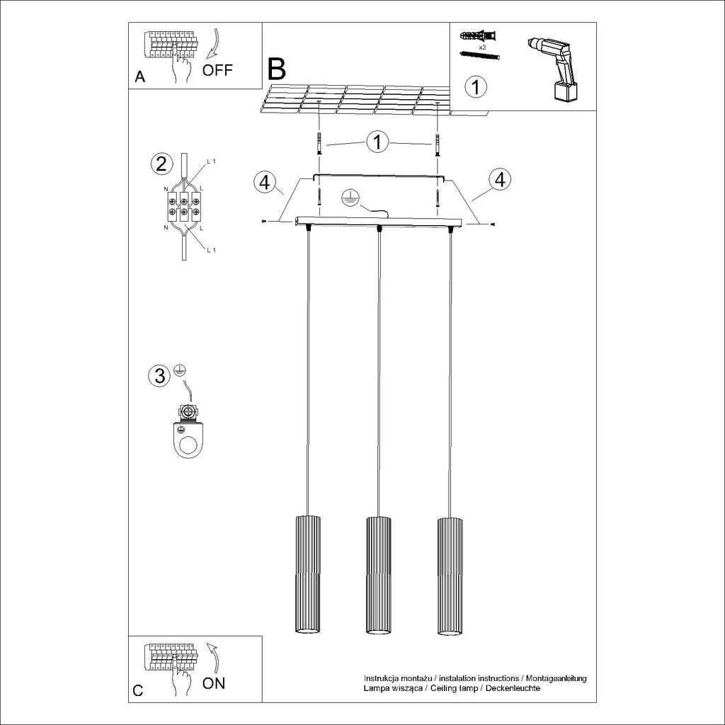 Pendelleuchte KARBON 3L taupe Sollux Lighting