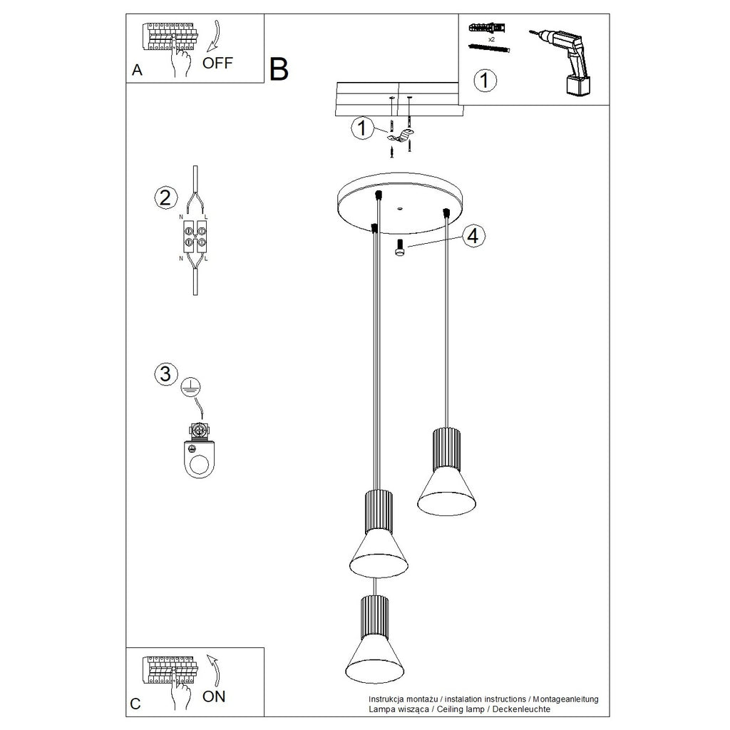 Pendelleuchte ESTRIA 3P beige Sollux Lighting