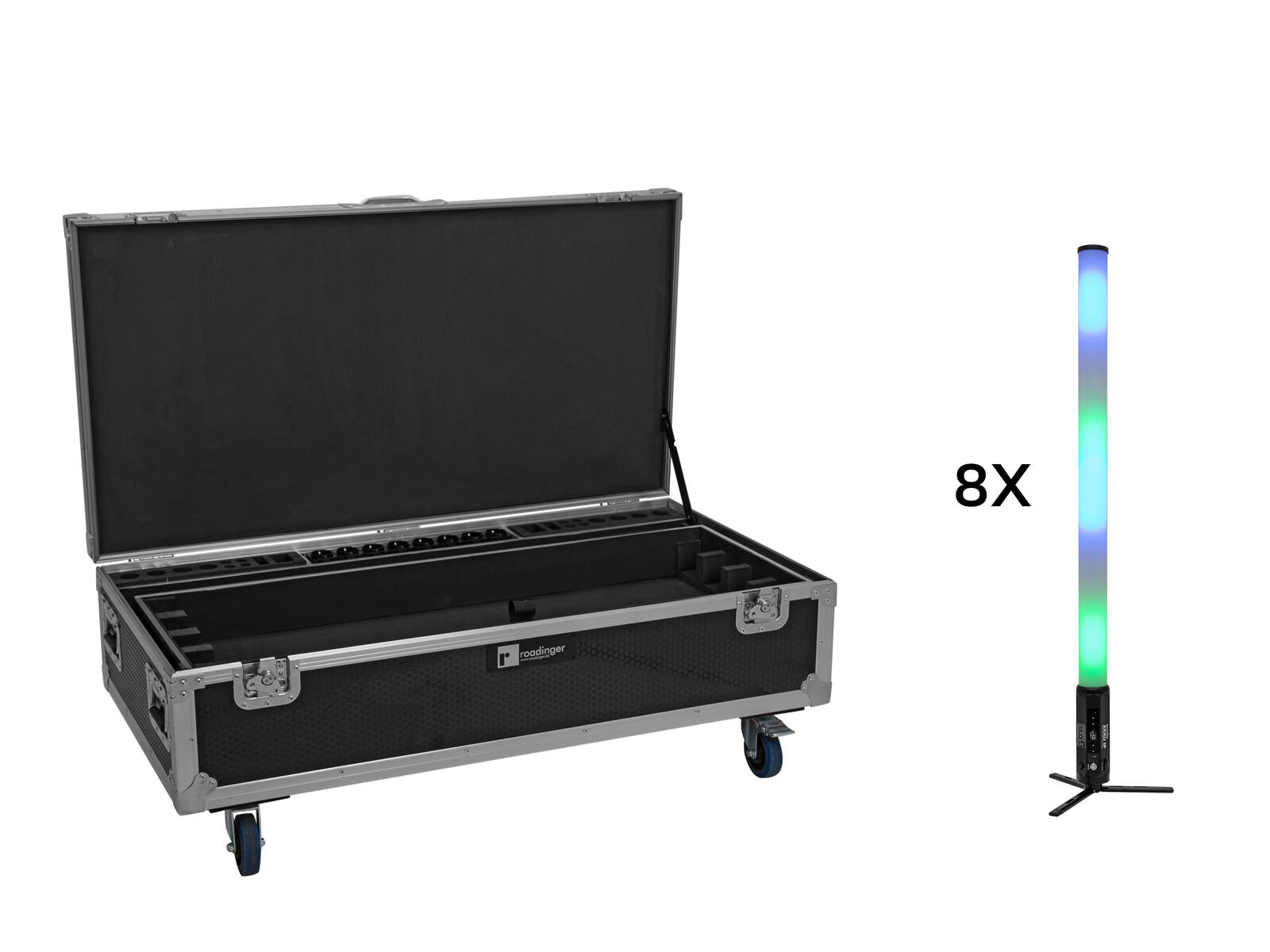 EUROLITE Set 8x AKKU IP Pixel Tube 360° PRO CRMX + Flightcase mit Rollen und Ladefunktion