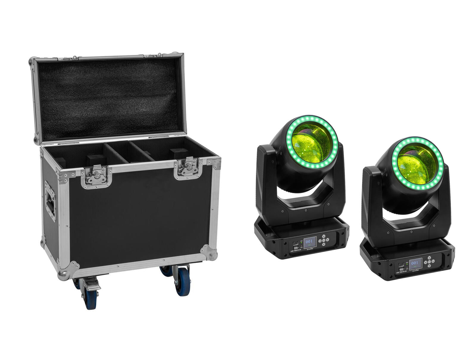 EUROLITE Set 2x LED TMH-B120 Hypno Moving-Head Beam + Flightcase mit Rollen