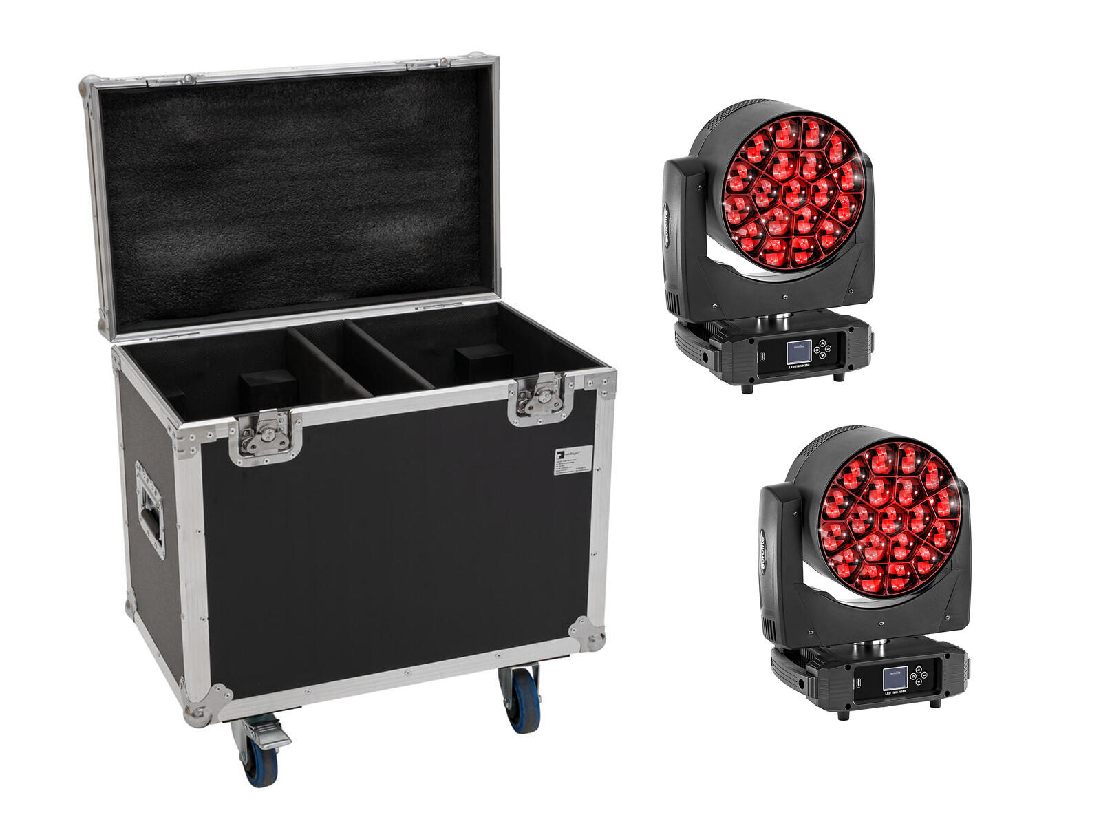 EUROLITE Set 2x LED TMH-H380 Beam/Wash/Flowereffekt + Flightcase mit Rollen