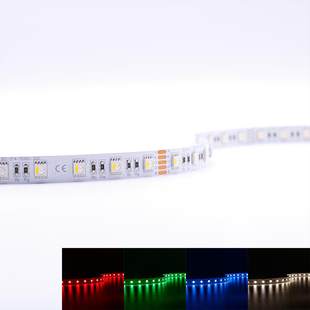 Strip 24V LED Streifen 5M 12W/m 60LED/m 12mm Farbwechsel - Lichtfarbe: RGB+4000K - Schutzart: IP20