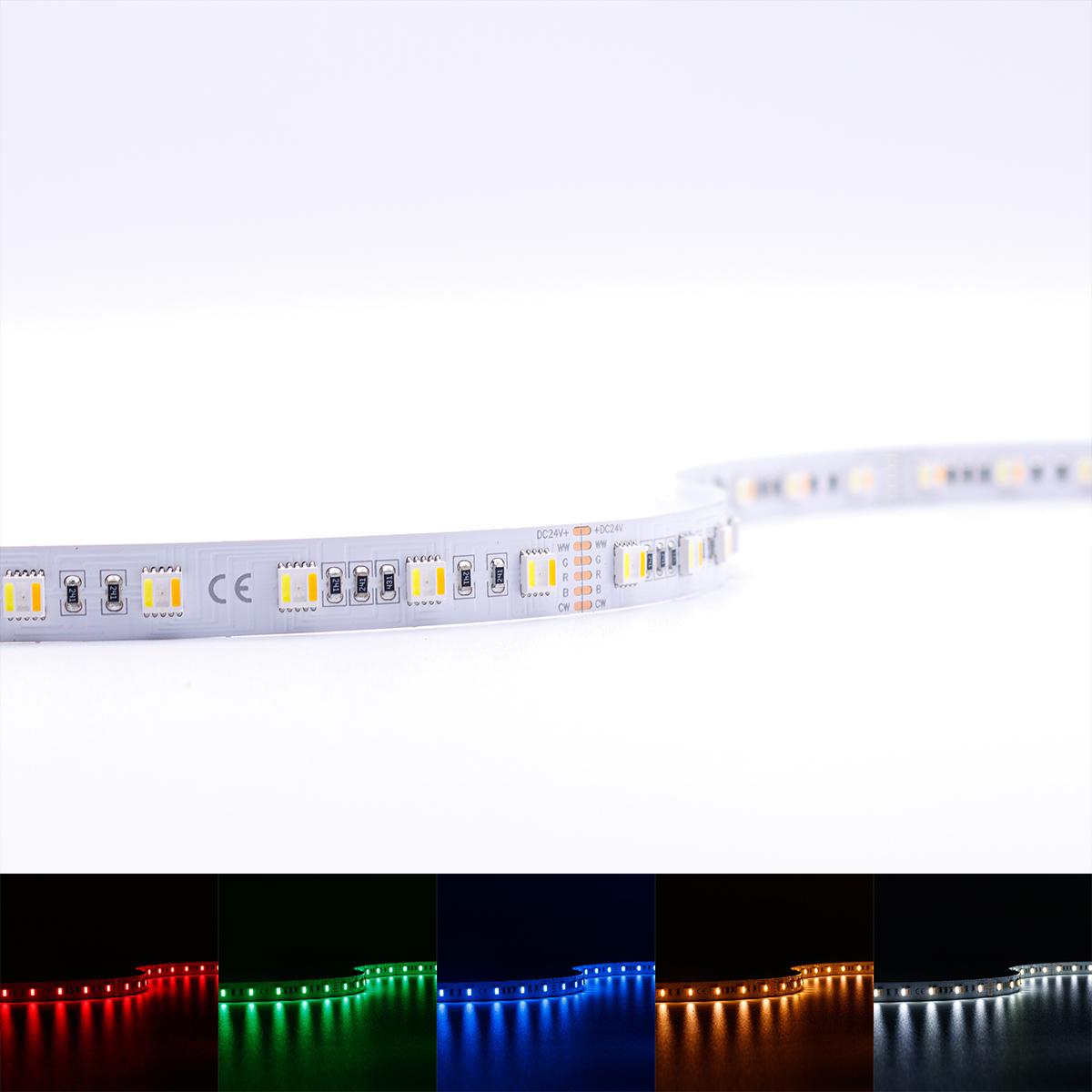 Strip 24V LED Streifen 5M 18W/m 60LED/m 12mm - Lichtfarbe: RGB+CCT - Schutzart: IP20