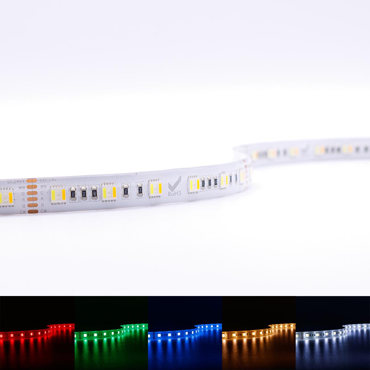 Strip 24V LED Streifen 5M 18W/m 60LED/m 12mm - Lichtfarbe: RGB+CCT - Schutzart: IP65