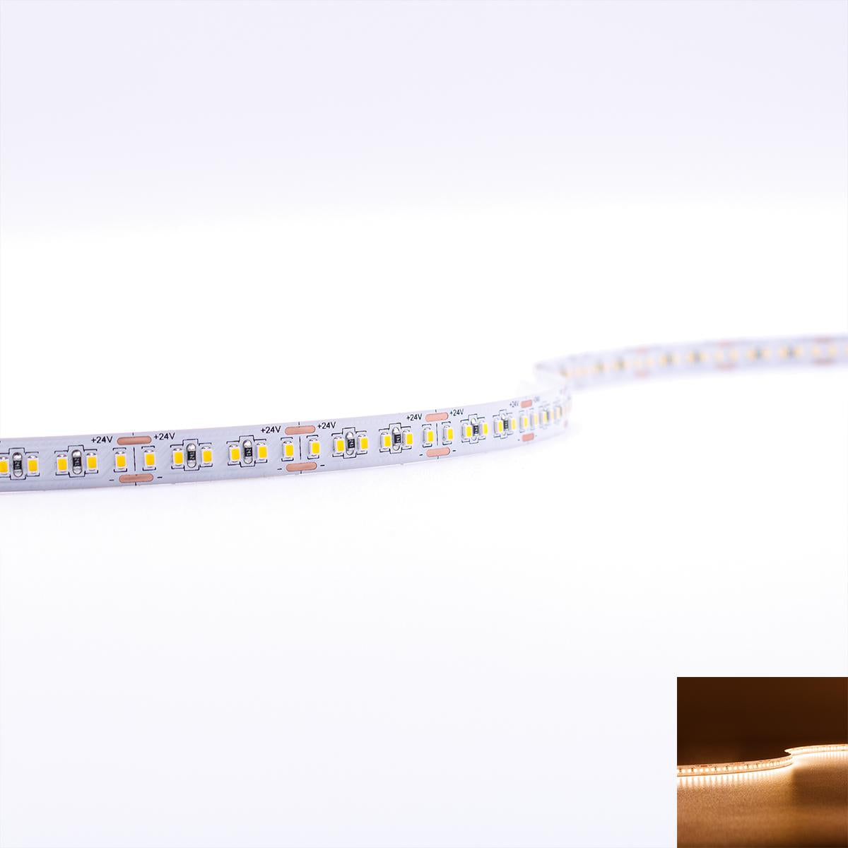Strip 24V CRI90 LED Streifen 5M 12W/m 240LED/m 8mm - Lichtfarbe: Super Warmweiß 2700K - Schutzart: IP20