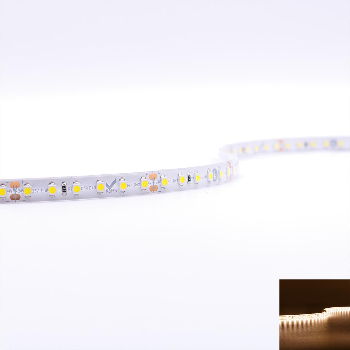 Strip 24V LED Streifen 5M 9,6W/m 120LED/m 8mm - Lichtfarbe: Warmweiß 3000K - Schutzart: IP65