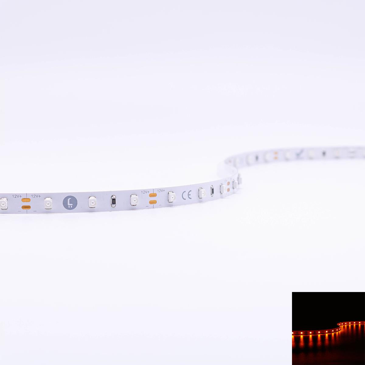 Strip 12V LED Streifen 5M 4,8W/m 60LED/m 8mm - Lichtfarbe: Amber Bernstein 2300K - Schutzart: IP20