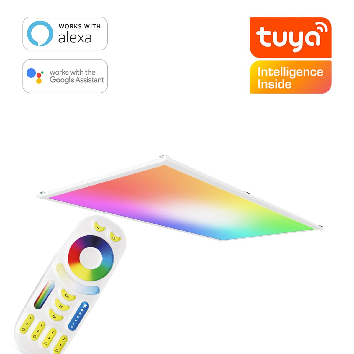 RGB+CCT LED Panel 120x60cm inkl. MiBoxer Smarthomesteuerung 60W 24V Rahmen weiß - Panelmontage: Z Halterung für Wand und Deckenmontage