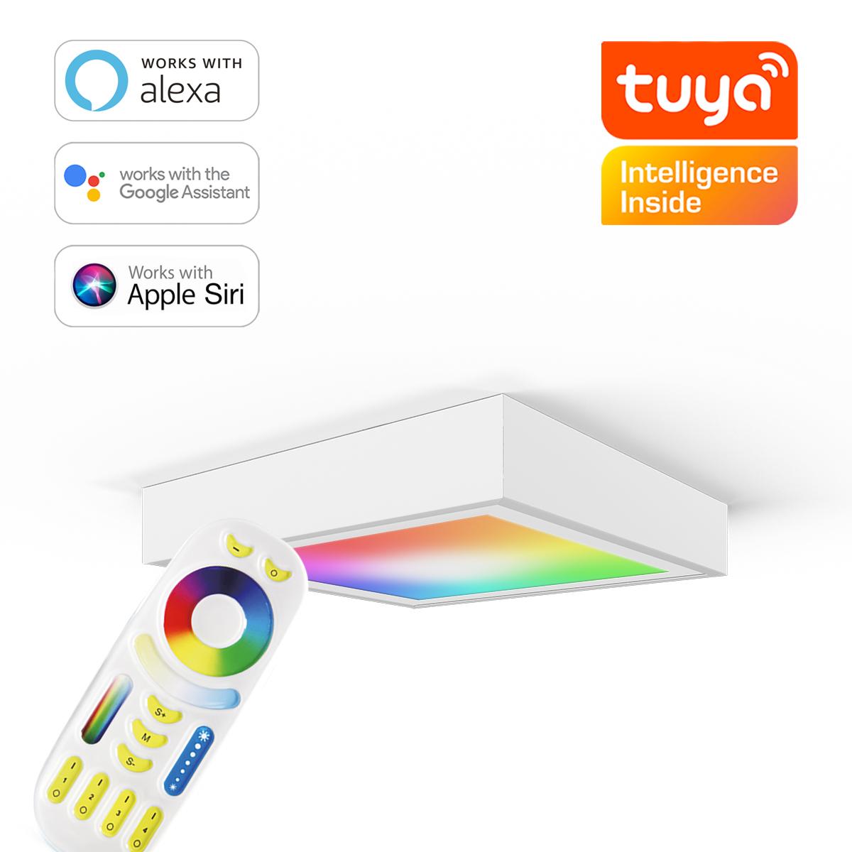 RGB+CCT LED Panel 30x30cm inkl. MiBoxer Smarthomesteuerung 18W 24V Rahmen weiß - Panelmontage: Aufbaurahmen Click weiß