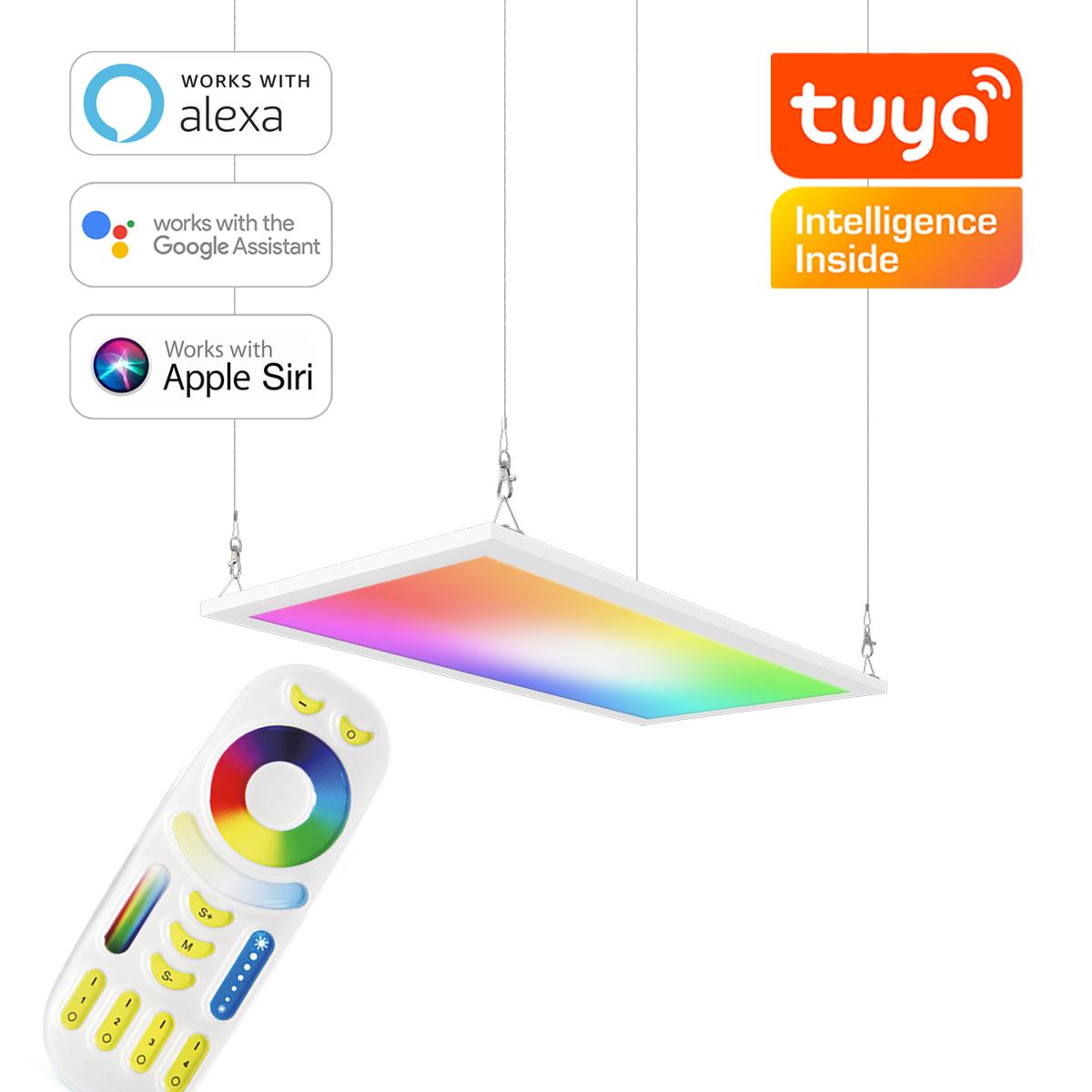 RGB+CCT LED Panel 60x30cm inkl. MiBoxer Smarthomesteuerung 24W 24V Rahmen weiß - Panelmontage: Seilabhängung 1 Meter