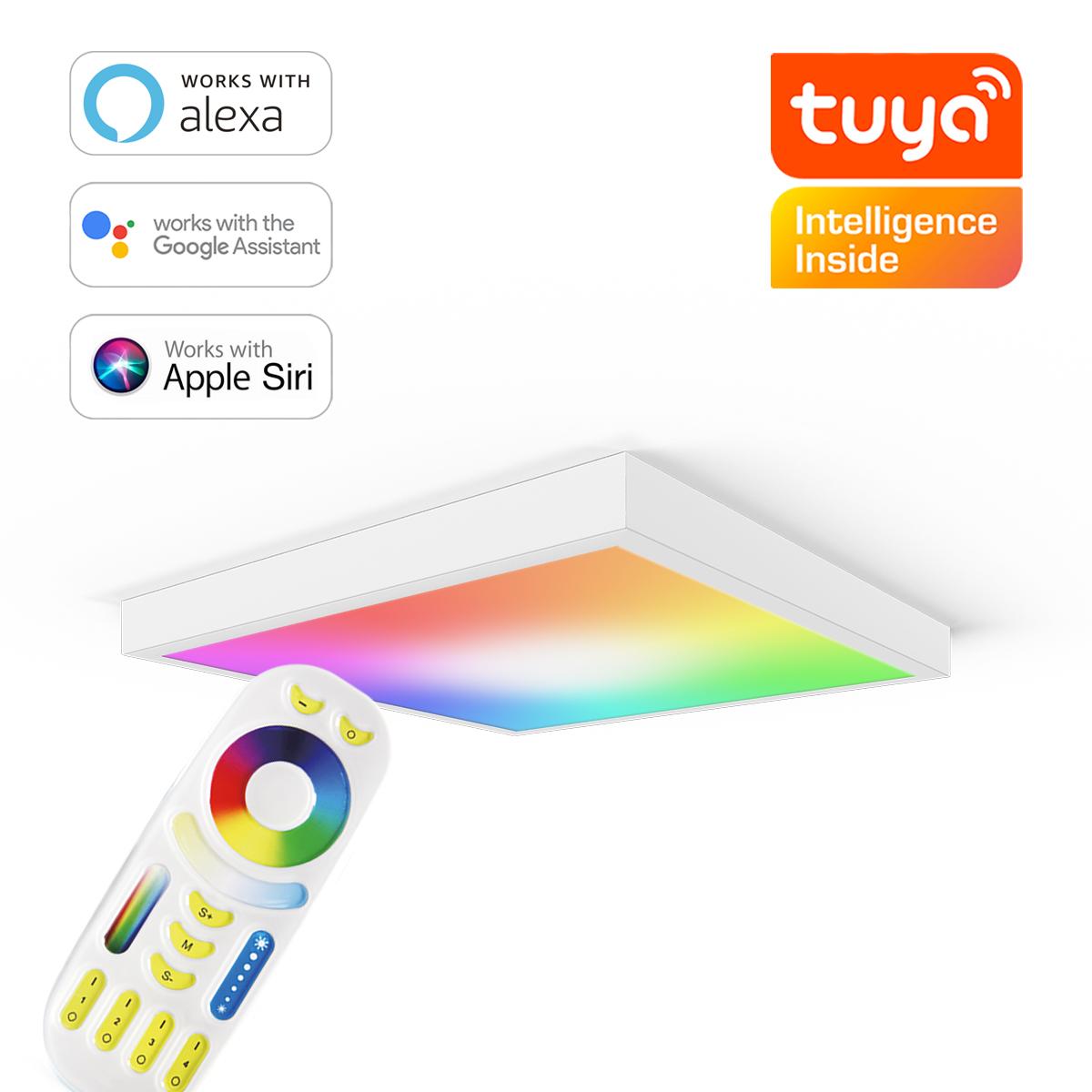 RGB+CCT LED Panel 60x60cm inkl. MiBoxer Smarthomesteuerung 48W 24V Rahmen weiß - Panelmontage: Aufbaurahmen Click weiß