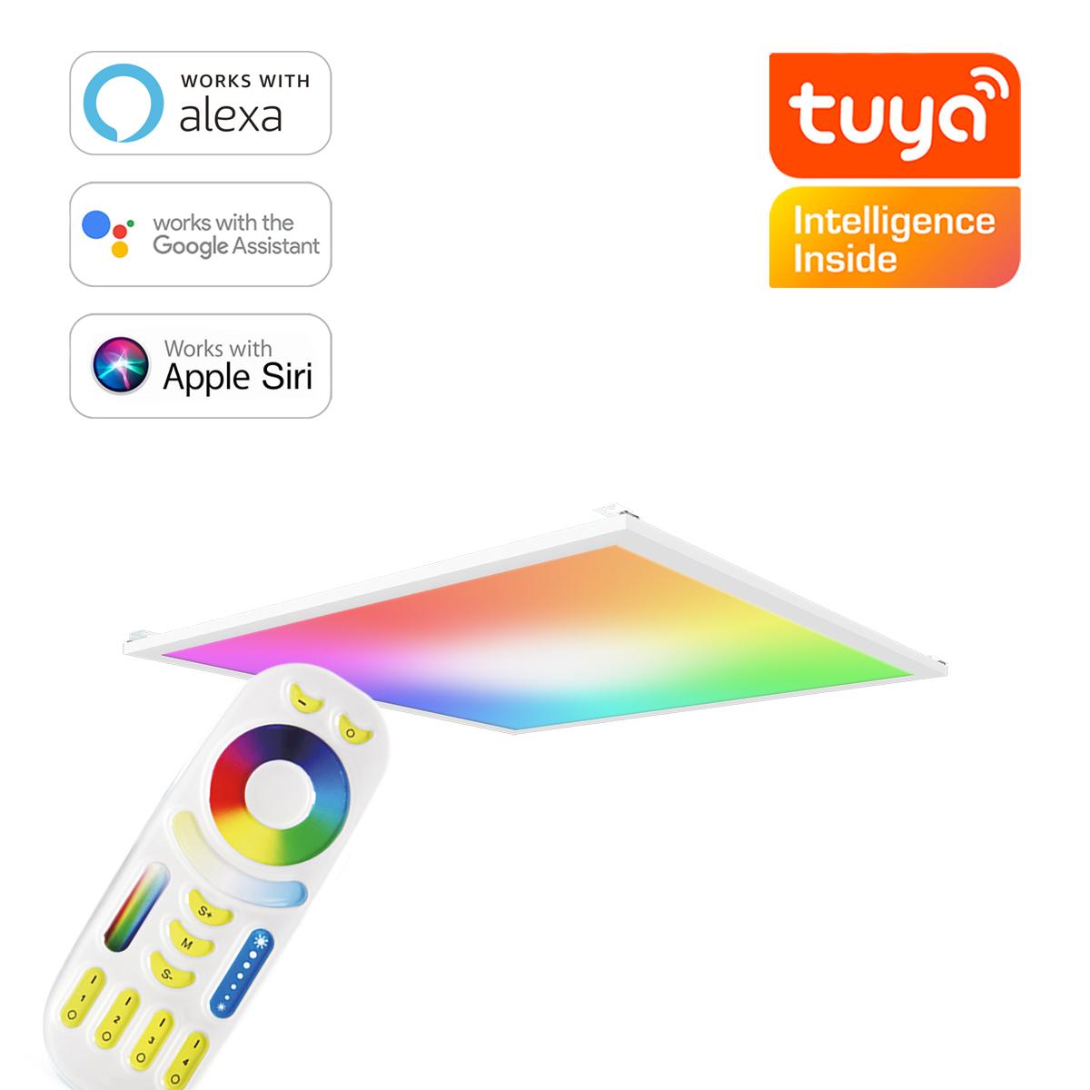 RGB+CCT LED Panel 60x60cm inkl. MiBoxer Smarthomesteuerung 48W 24V Rahmen weiß - Panelmontage: Z Halterung für Wand und Deckenmontage