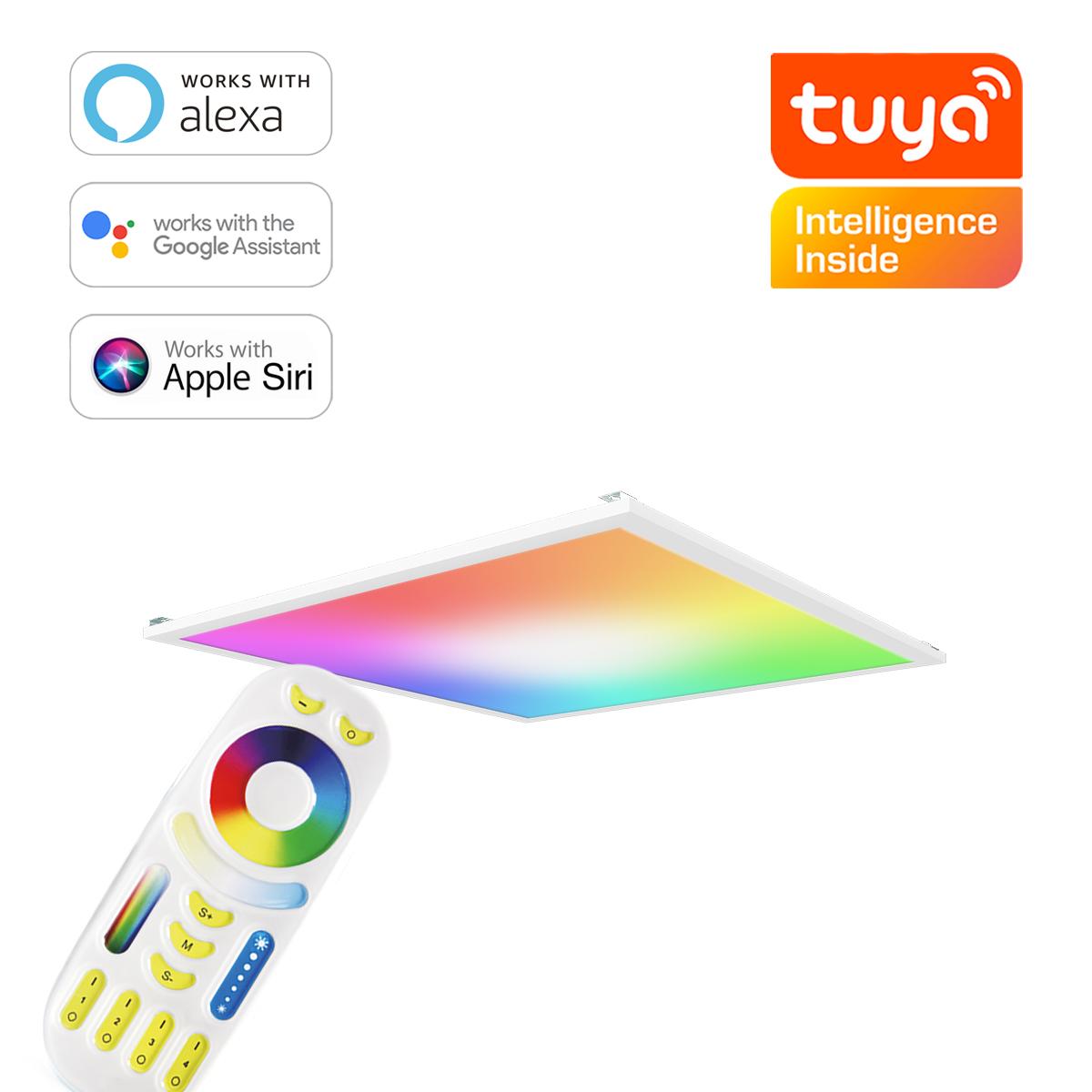 RGB+CCT LED Panel 62x62cm inkl. MiBoxer Smarthomesteuerung 48W 24V Rahmen weiß - Panelmontage: Z Halterung für Wand und Deckenmontage