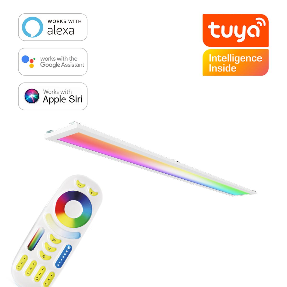 RGB+CCT LED Panel 120x15cm inkl. MiBoxer Smarthomesteuerung 24W 24V Rahmen weiß - Panelmontage: Z Halterung für Wand und Deckenmontage