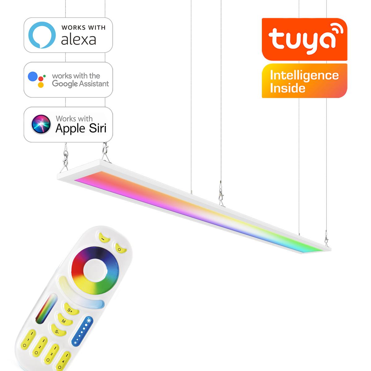 RGB+CCT LED Panel 120x15cm inkl. MiBoxer Smarthomesteuerung 24W 24V Rahmen weiß - Panelmontage: Seilabhängung 1 Meter