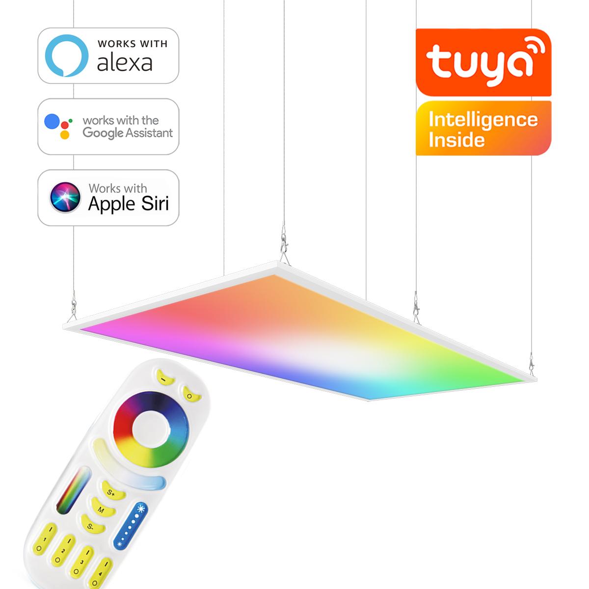 RGB+CCT LED Panel 120x60cm inkl. MiBoxer Smarthomesteuerung 60W 24V Rahmen weiß - Panelmontage: Seilabhängung 1 Meter