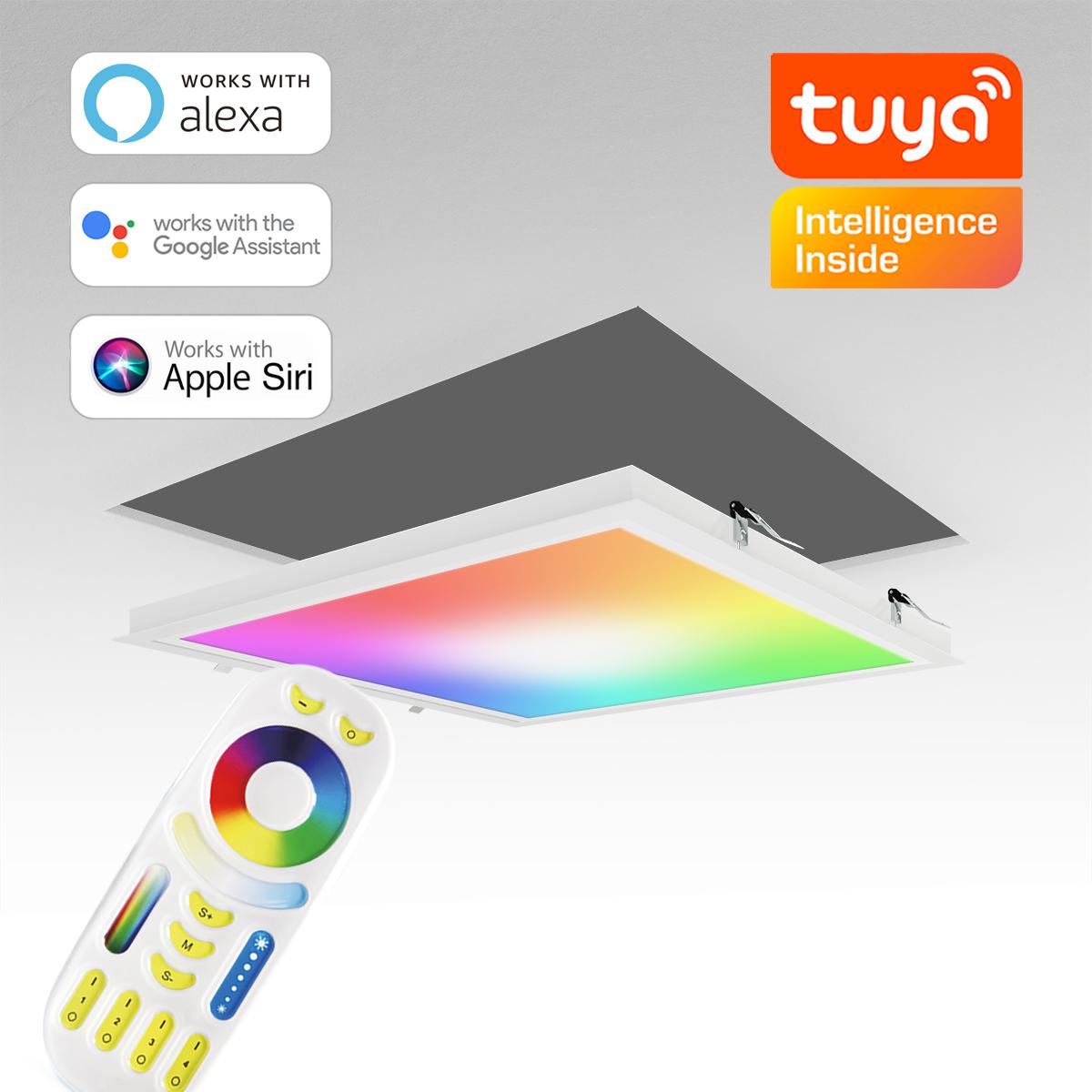 RGB+CCT LED Panel 62x62cm inkl. MiBoxer Smarthomesteuerung 48W 24V Rahmen weiß - Panelmontage: Einbaurahmen weiß