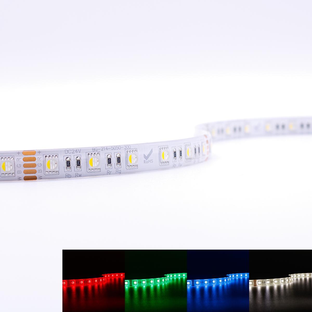 Strip 24V LED Streifen 5M 12W/m 60LED/m 12mm Farbwechsel - Lichtfarbe: RGB+3000K - Schutzart: IP65