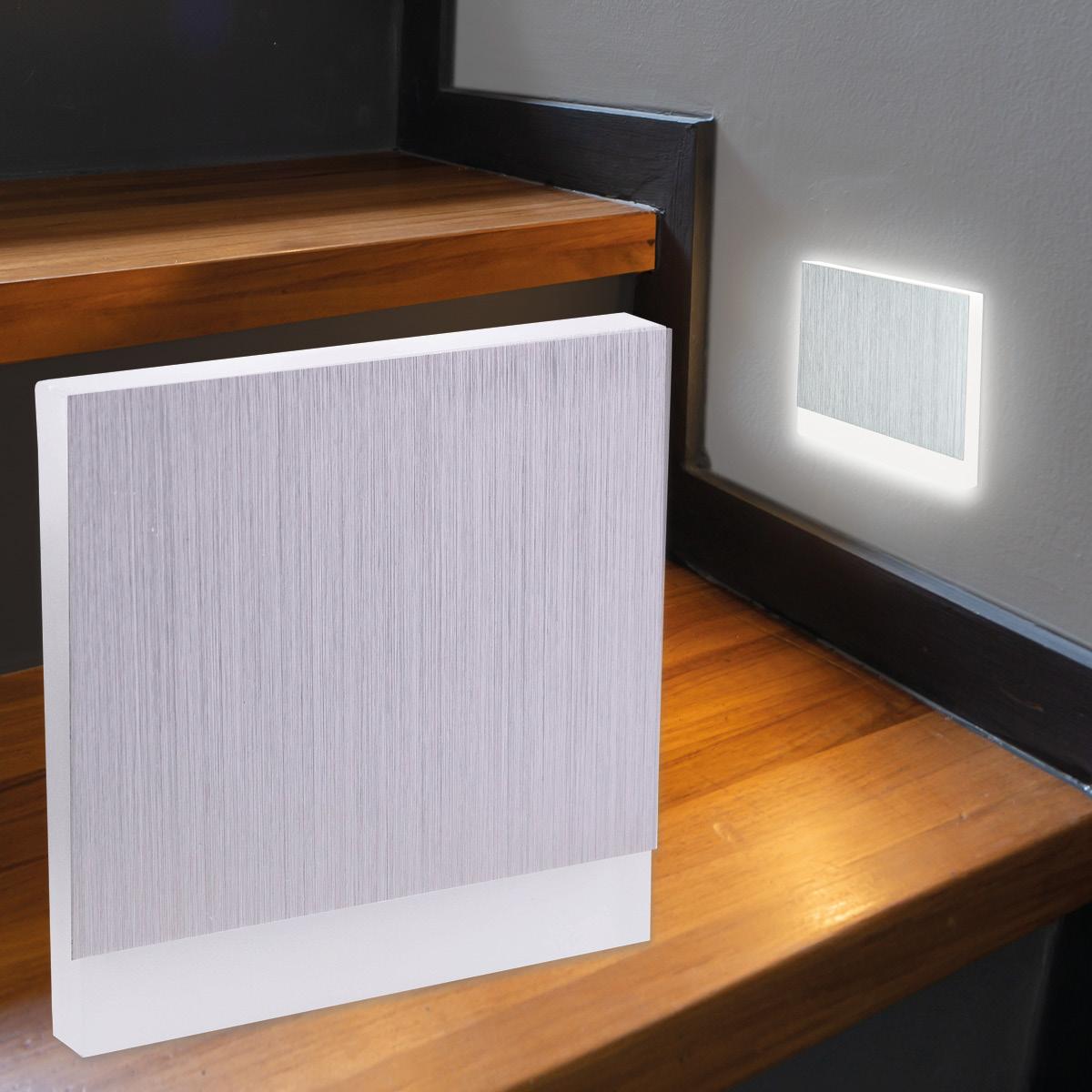 LED Treppenleuchte eckig Alu-gebürstet - Lichtfarbe: Neutralweiß 1,5W - Lichtaustritt: Orbis