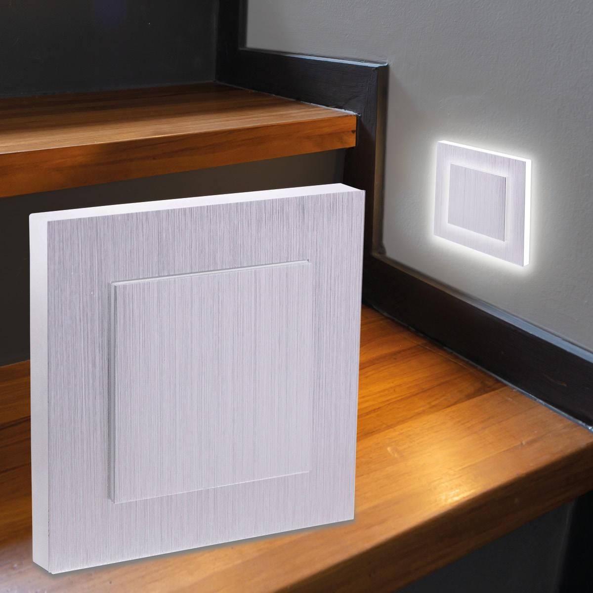 LED Treppenleuchte eckig Alu-gebürstet - Lichtfarbe: Neutralweiß 1,5W - Lichtaustritt: Doppio