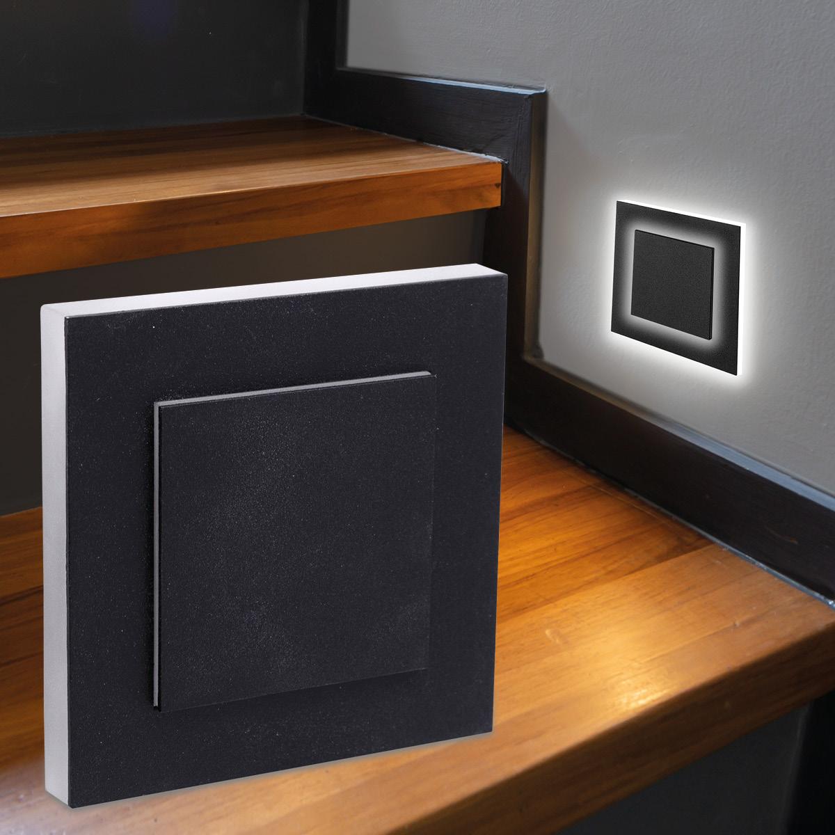 LED Treppenleuchte eckig schwarz - Lichtfarbe: Neutralweiß 1,5W - Lichtaustritt: Doppio