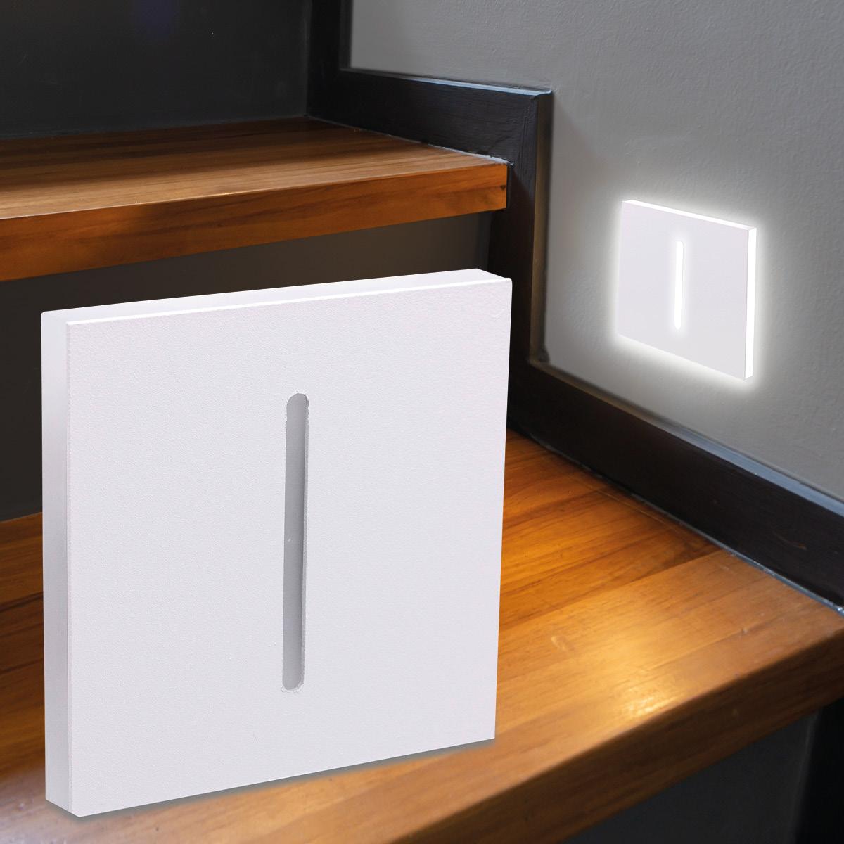 LED Treppenleuchte eckig weiß - Lichtfarbe: Neutralweiß 1,5W - Lichtaustritt: Fokus