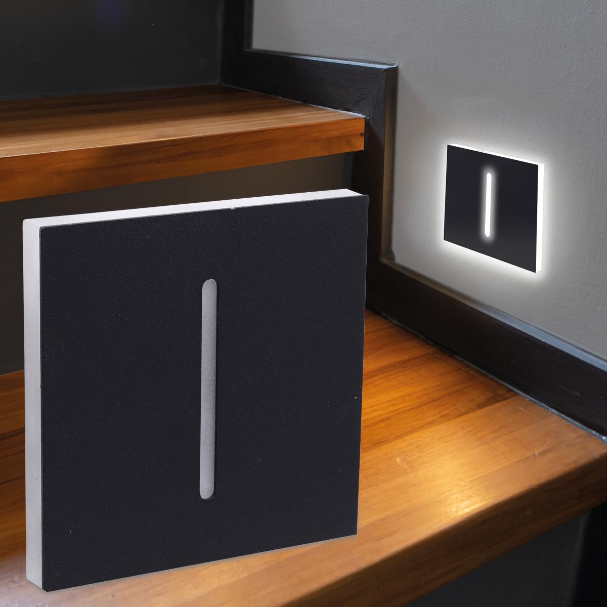 LED Treppenleuchte eckig schwarz - Lichtfarbe: Neutralweiß 1,5W - Lichtaustritt: Fokus