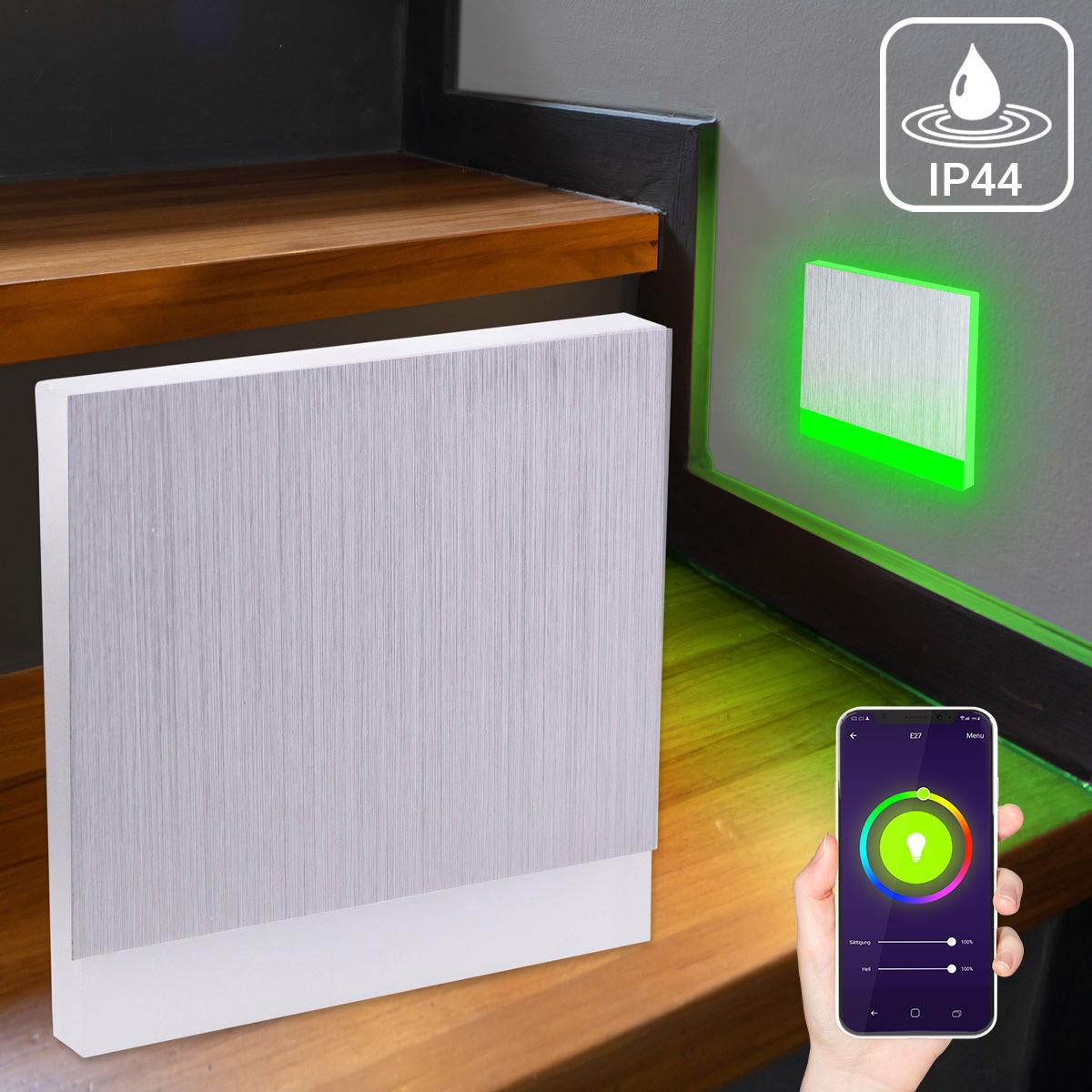 LED Treppenleuchte IP44 eckig Alu-gebürstet - Lichtfarbe: Smart Tuya RGB CCT 3W - Lichtaustritt: Orbis