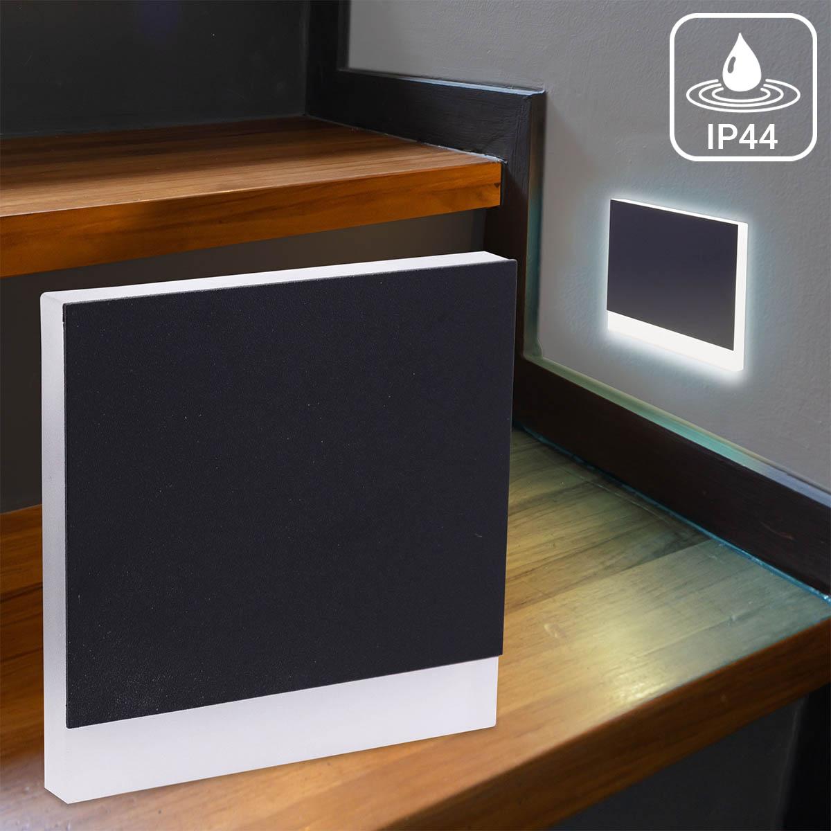 LED Treppenleuchte IP44 eckig schwarz - Lichtfarbe: Kaltweiß 1,5W - Lichtaustritt: Orbis