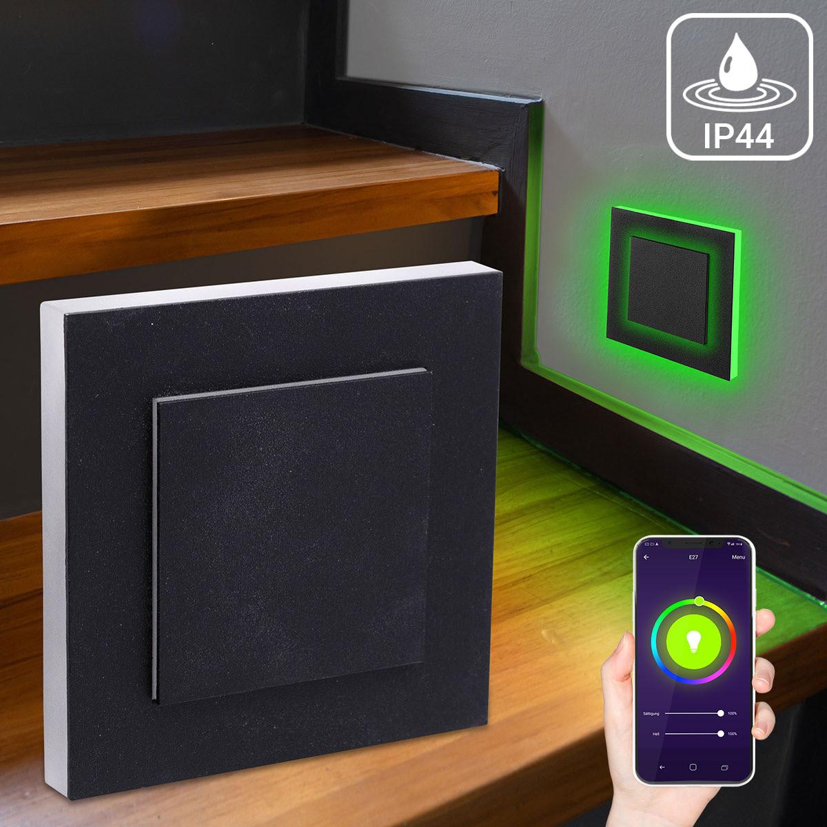 LED Treppenleuchte IP44 eckig schwarz - Lichtfarbe: Smart Tuya RGB CCT 3W - Lichtaustritt: Doppio