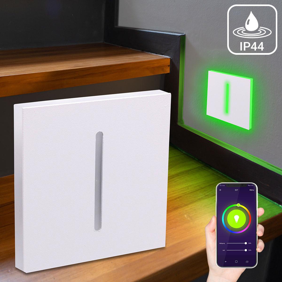 LED Treppenleuchte IP44 eckig weiß - Lichtfarbe: Smart Tuya RGB CCT 3W - Lichtaustritt: Fokus