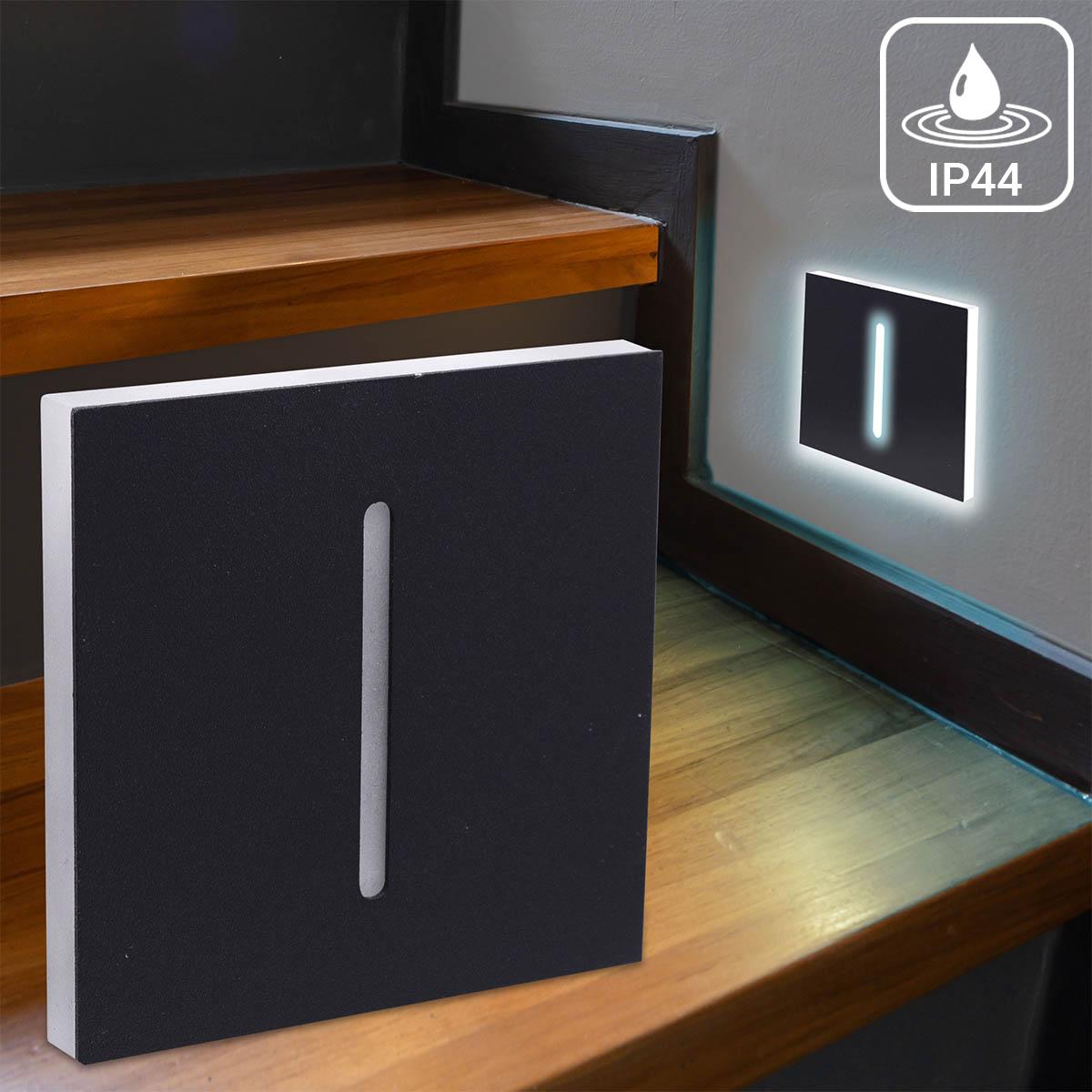 LED Treppenleuchte IP44 eckig schwarz - Lichtfarbe: Neutralweiß 1,5W - Lichtaustritt: Fokus