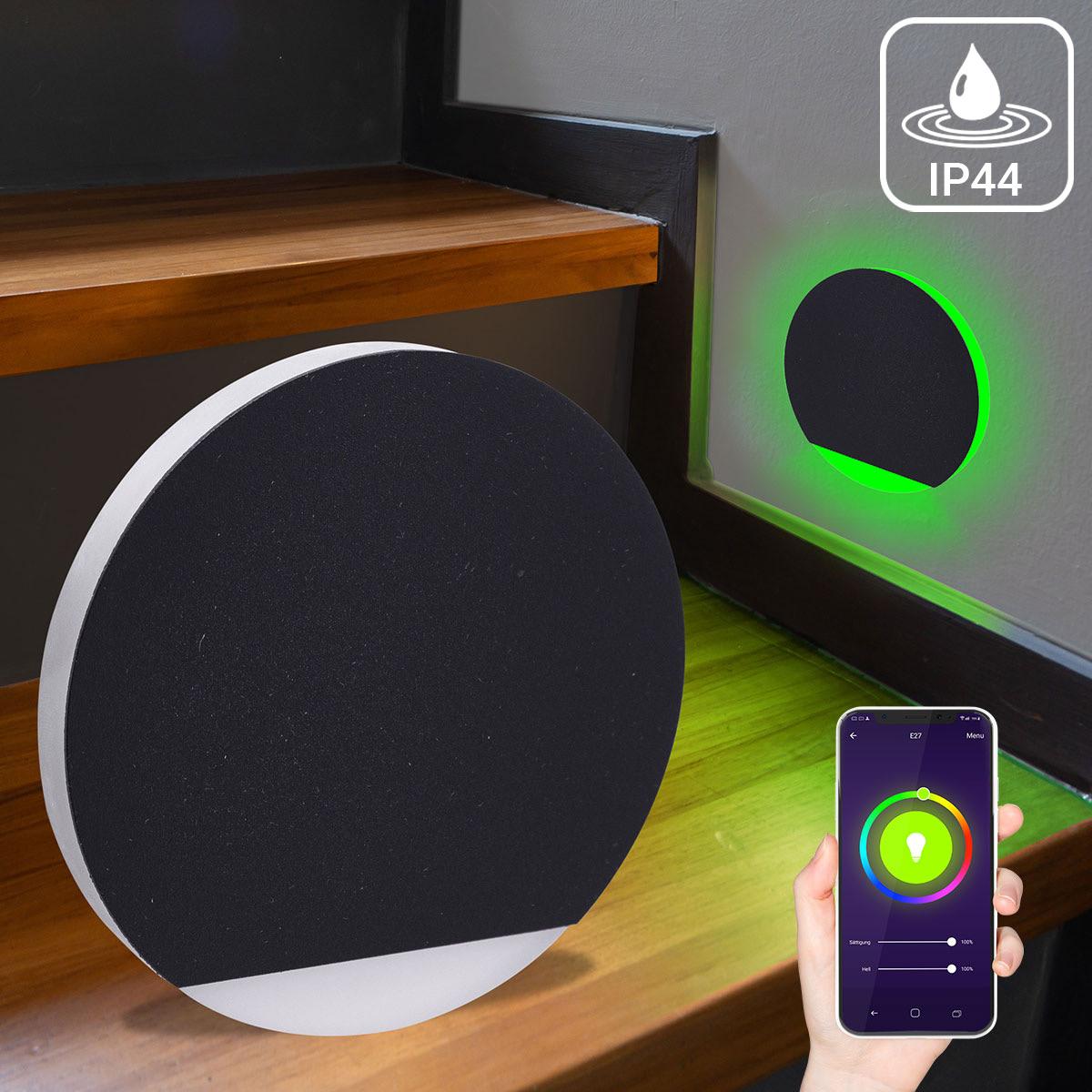 LED Treppenleuchte IP44 rund schwarz - Lichtfarbe: Smart Tuya RGB CCT 3W - Lichtaustritt: Orbis