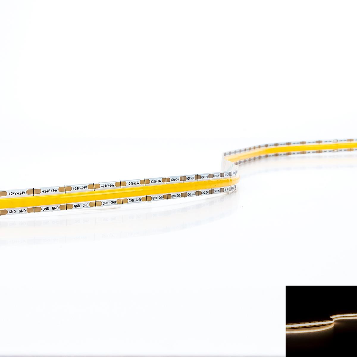 COB Single Cut 24V LED Streifen 5M 10W/m 8mm 528LED/m - Lichtfarbe: Warmweiß 3000K - Schutzart: IP20