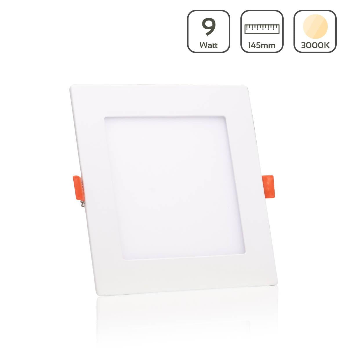 LED Panel Einbaustrahler eckig weiss - Lichtfarbe: Warmweiß 3000K - Ausführung: 9W 145x145mm Ausschnitt 135x135mm