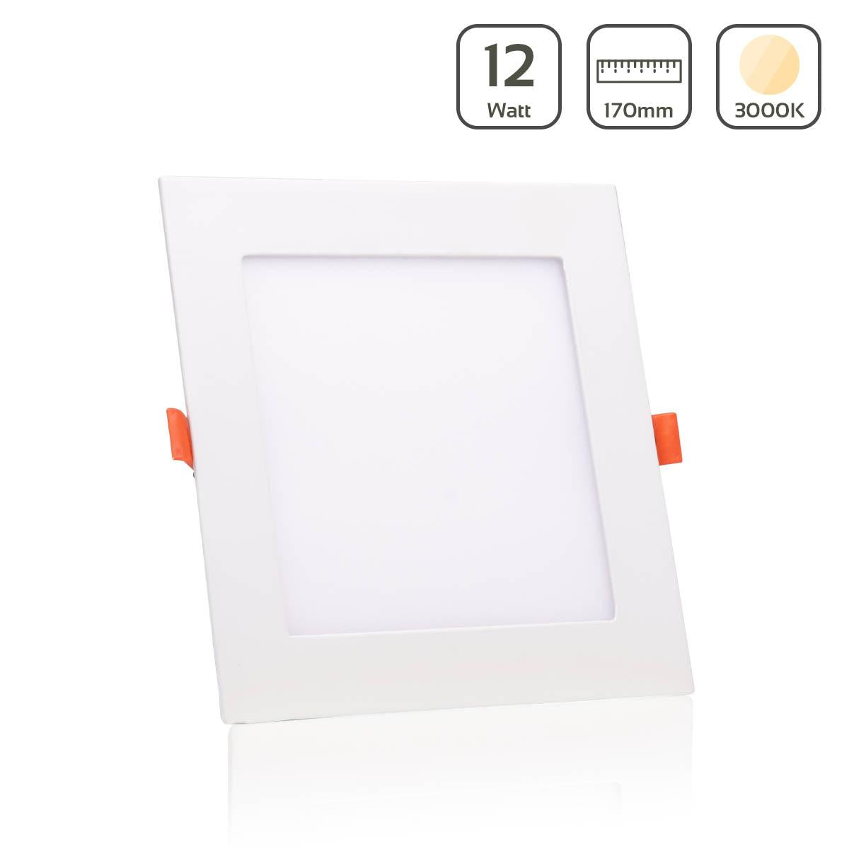 LED Panel Einbaustrahler eckig weiss - Lichtfarbe: Warmweiß 3000K - Ausführung: 12W 170x170mm Ausschnitt 155x155mm