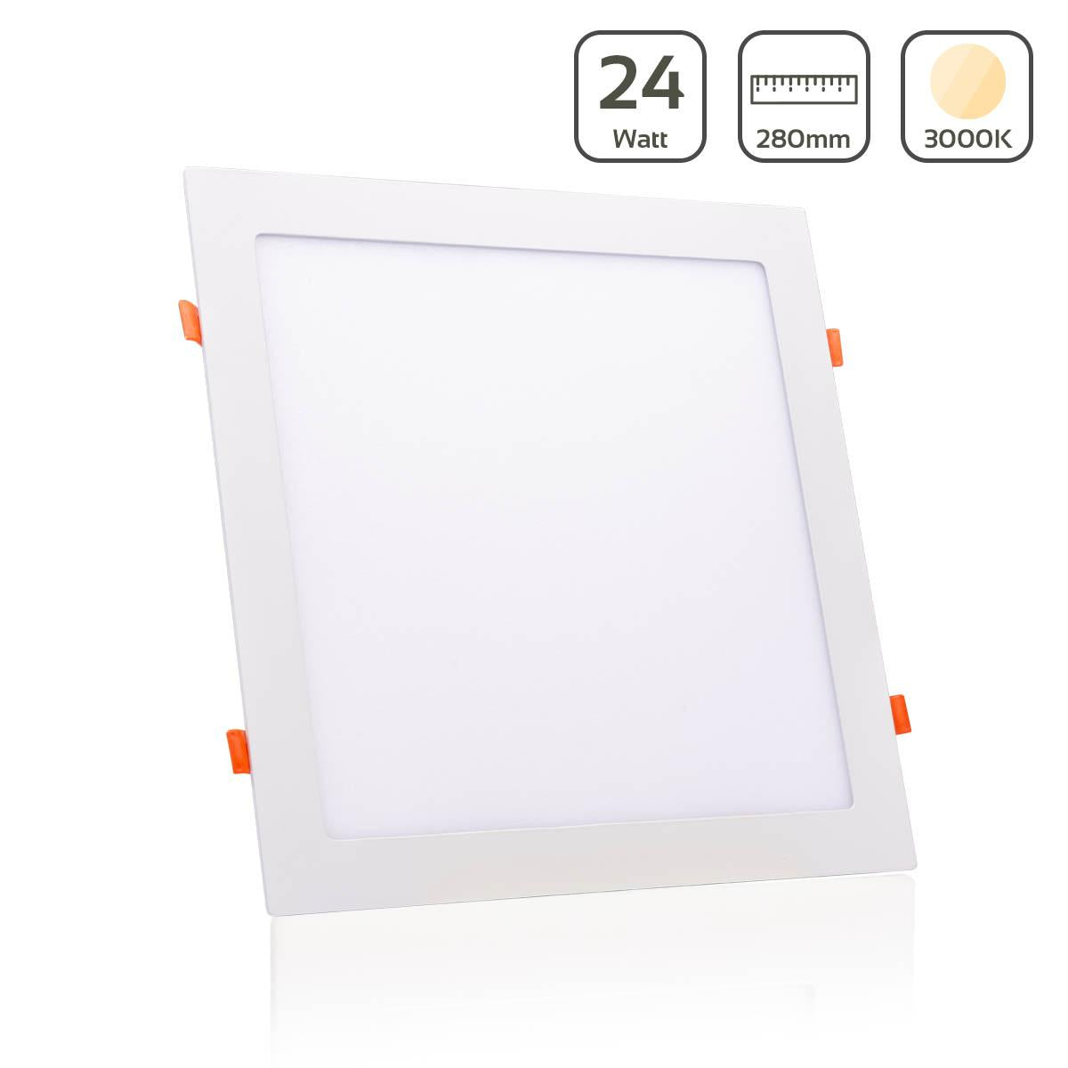 LED Panel Einbaustrahler eckig weiss - Lichtfarbe: Warmweiß 3000K - Ausführung: 24W 300x300mm Ausschnitt 280x280mm