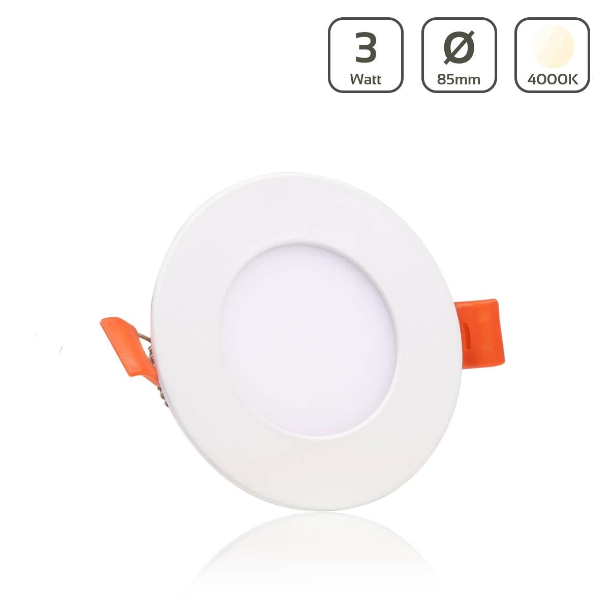 LED Panel Einbaustrahler rund weiss - Lichtfarbe: Neutralweiß 4000K - Ausführung: 3W Ø85mm Ausschnitt Ø75mm