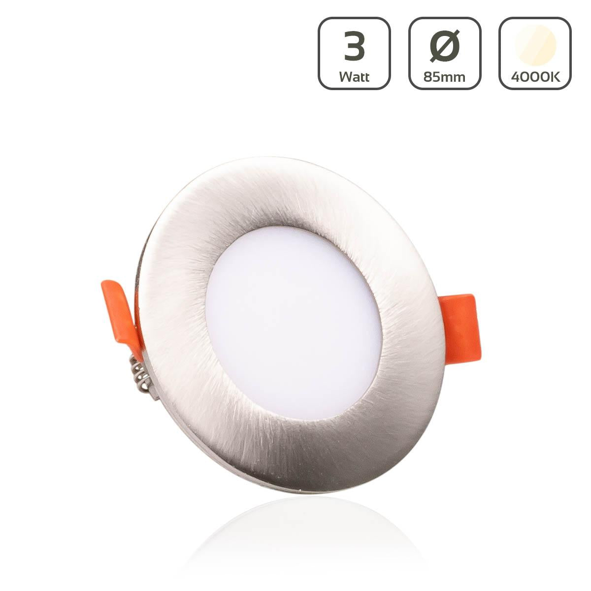 LED Panel Einbaustrahler rund silber - Lichtfarbe: Neutralweiß 4000K - Ausführung: 3W Ø85mm Ausschnitt Ø75mm