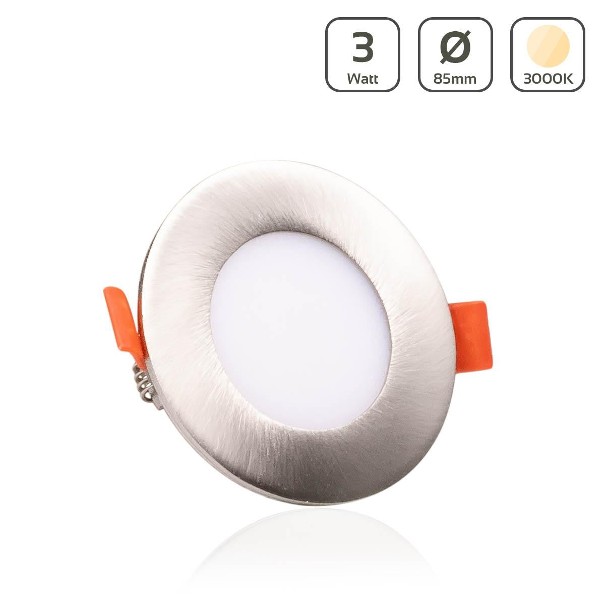 LED Panel Einbaustrahler rund silber - Lichtfarbe: Warmweiß 3000K - Ausführung: 3W Ø85mm Ausschnitt Ø75mm
