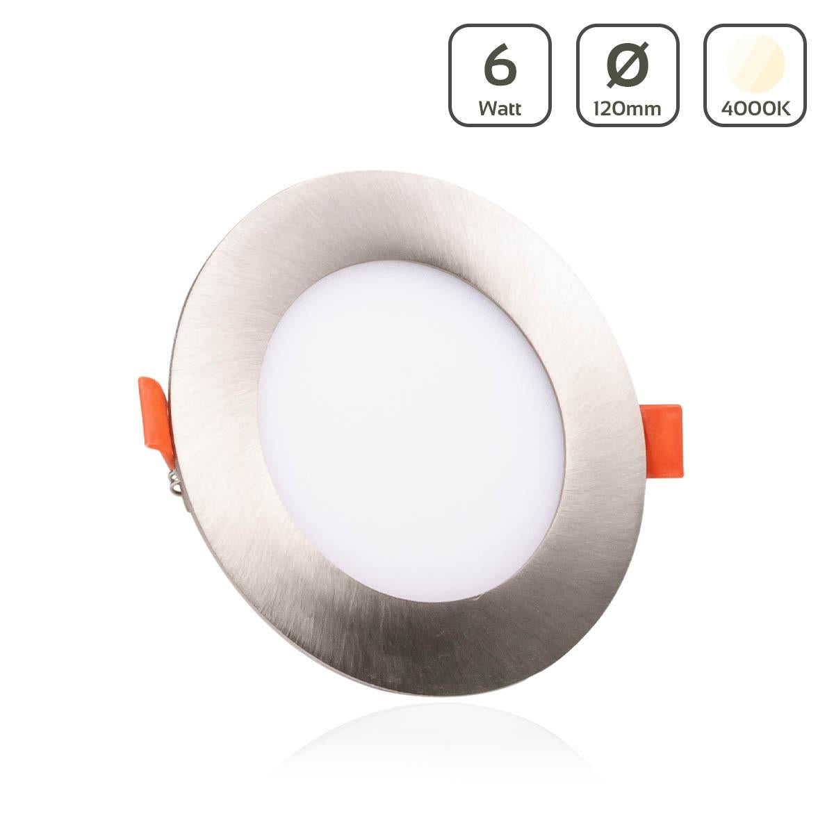 LED Panel Einbaustrahler rund silber - Lichtfarbe: Neutralweiß 4000K - Ausführung: 6W Ø120mm Ausschnitt Ø110mm