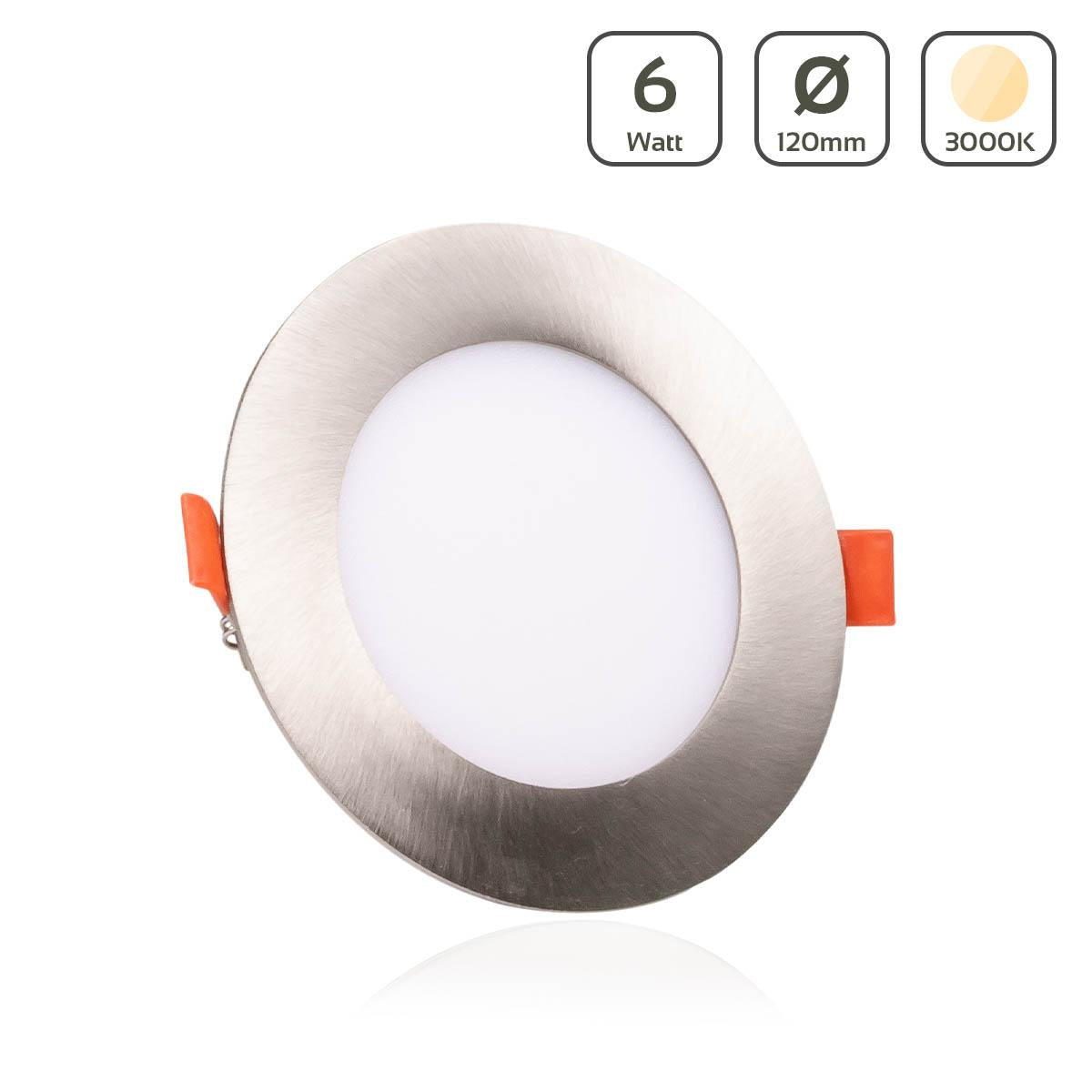 LED Panel Einbaustrahler rund silber - Lichtfarbe: Warmweiß 3000K - Ausführung: 6W Ø120mm Ausschnitt Ø110mm