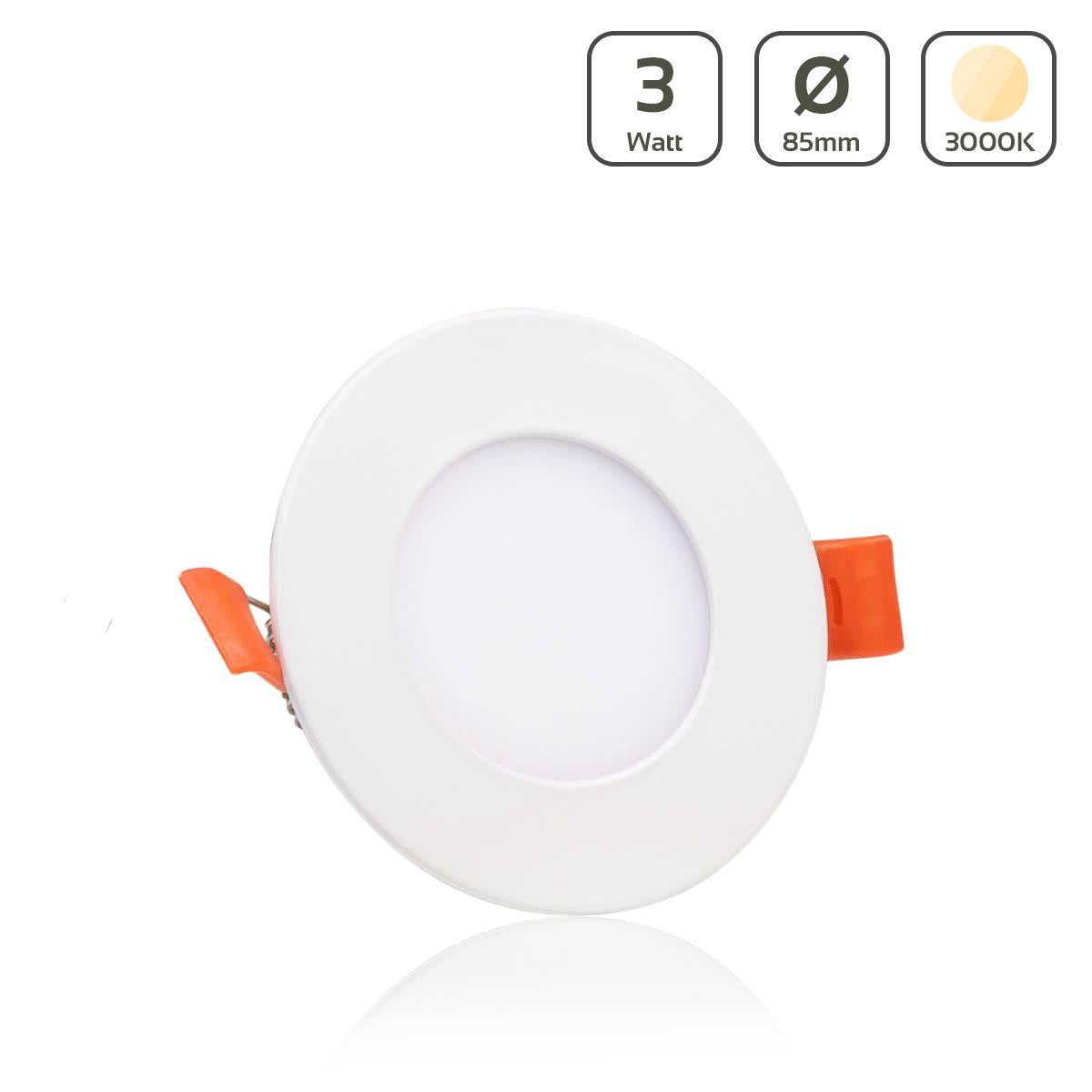 LED Panel Einbaustrahler rund weiss - Lichtfarbe: Warmweiß 3000K - Ausführung: 3W Ø85mm Ausschnitt Ø75mm