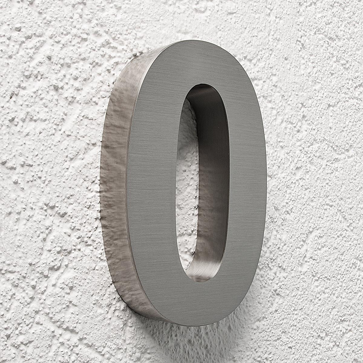 3D Hausnummer 0 Edelstahl V2A unbeleuchtet Arial