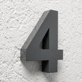3D Hausnummer 4 Edelstahl anthrazit RAL7016 Schriftart Arial